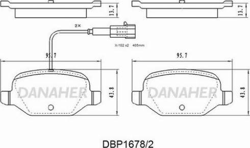 Danaher DBP1678/2 - Комплект спирачно феродо, дискови спирачки vvparts.bg