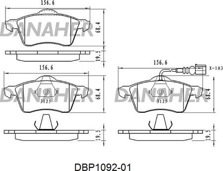 Danaher DBP1092-01 - Комплект спирачно феродо, дискови спирачки vvparts.bg