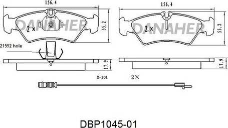 Danaher DBP1045-01 - Комплект спирачно феродо, дискови спирачки vvparts.bg