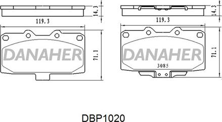 Danaher DBP1020 - Комплект спирачно феродо, дискови спирачки vvparts.bg