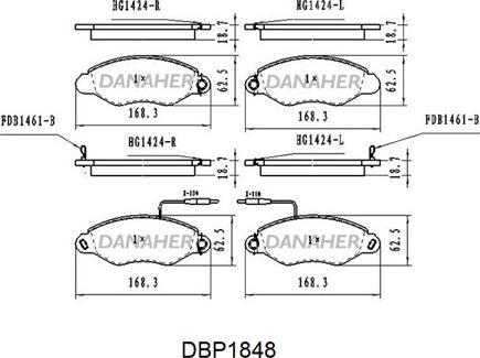 Danaher DBP1848 - Комплект спирачно феродо, дискови спирачки vvparts.bg