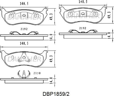 Danaher DBP1859/2 - Комплект спирачно феродо, дискови спирачки vvparts.bg