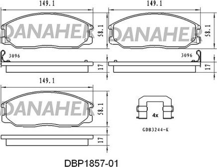 Danaher DBP1857-01 - Комплект спирачно феродо, дискови спирачки vvparts.bg