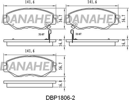 Danaher DBP1806/2 - Комплект спирачно феродо, дискови спирачки vvparts.bg