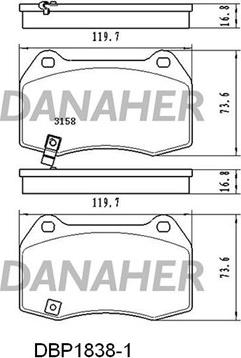 Danaher DBP1838/1 - Комплект спирачно феродо, дискови спирачки vvparts.bg