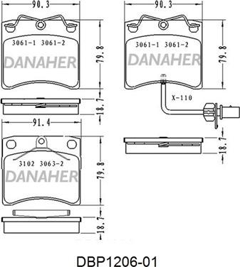 Danaher DBP1206-01 - Комплект спирачно феродо, дискови спирачки vvparts.bg