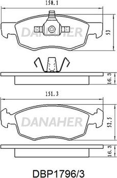 Danaher DBP1796/3 - Комплект спирачно феродо, дискови спирачки vvparts.bg