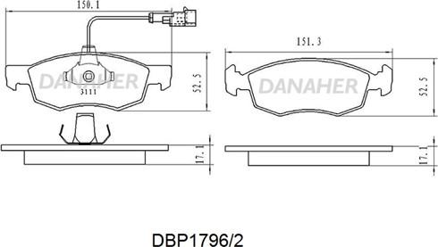 Danaher DBP1796/2 - Комплект спирачно феродо, дискови спирачки vvparts.bg