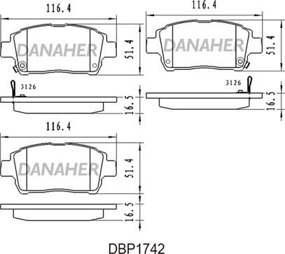 Danaher DBP1742 - Комплект спирачно феродо, дискови спирачки vvparts.bg