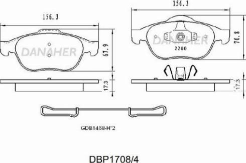 Danaher DBP1708/4 - Комплект спирачно феродо, дискови спирачки vvparts.bg