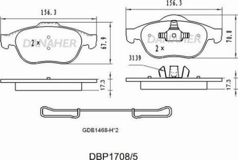 Danaher DBP1708/5 - Комплект спирачно феродо, дискови спирачки vvparts.bg