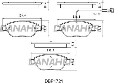 Danaher DBP1721 - Комплект спирачно феродо, дискови спирачки vvparts.bg