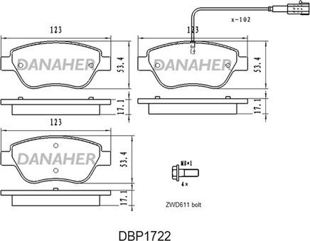 Danaher DBP1722 - Комплект спирачно феродо, дискови спирачки vvparts.bg