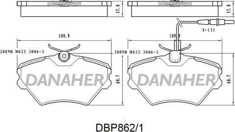 Danaher DBP862/1 - Комплект спирачно феродо, дискови спирачки vvparts.bg