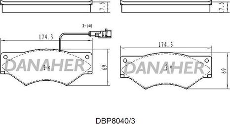 Danaher DBP8040/3 - Комплект спирачно феродо, дискови спирачки vvparts.bg