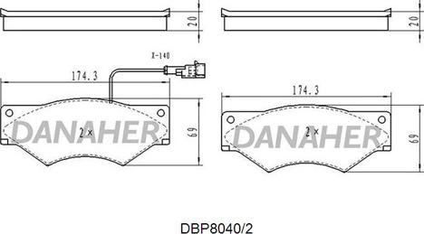 Danaher DBP8040/2 - Комплект спирачно феродо, дискови спирачки vvparts.bg