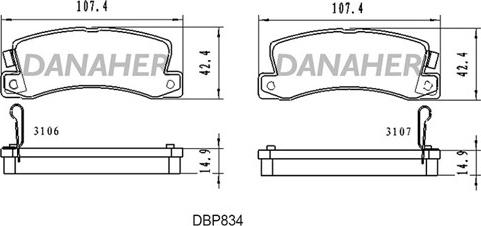 Danaher DBP834 - Комплект спирачно феродо, дискови спирачки vvparts.bg