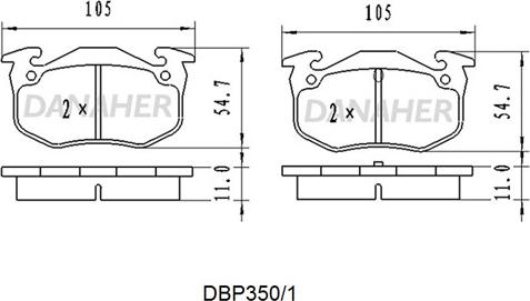 Danaher DBP350/1 - Комплект спирачно феродо, дискови спирачки vvparts.bg