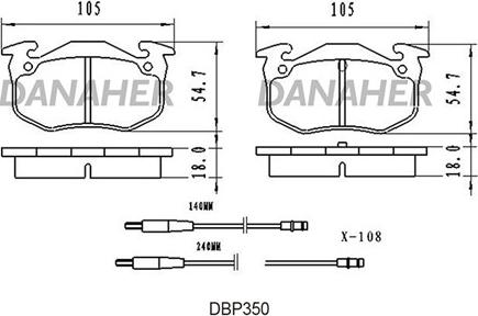 Danaher DBP350 - Комплект спирачно феродо, дискови спирачки vvparts.bg