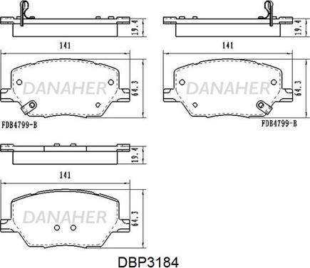 Danaher DBP3184 - Комплект спирачно феродо, дискови спирачки vvparts.bg