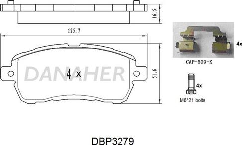 Danaher DBP3279 - Комплект спирачно феродо, дискови спирачки vvparts.bg