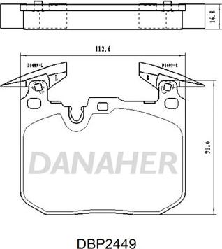 Danaher DBP2449 - Комплект спирачно феродо, дискови спирачки vvparts.bg
