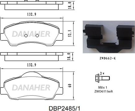 Danaher DBP2485/1 - Комплект спирачно феродо, дискови спирачки vvparts.bg