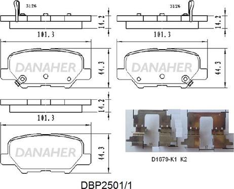 Danaher DBP2501/1 - Комплект спирачно феродо, дискови спирачки vvparts.bg