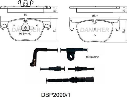 Danaher DBP2090/1 - Комплект спирачно феродо, дискови спирачки vvparts.bg