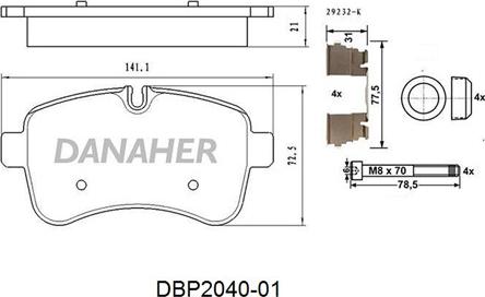 Danaher DBP2040-01 - Комплект спирачно феродо, дискови спирачки vvparts.bg