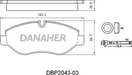 Danaher DBP2043-03 - Комплект спирачно феродо, дискови спирачки vvparts.bg