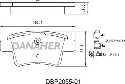 Danaher DBP2055-01 - Комплект спирачно феродо, дискови спирачки vvparts.bg