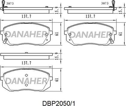 Danaher DBP2050/1 - Комплект спирачно феродо, дискови спирачки vvparts.bg