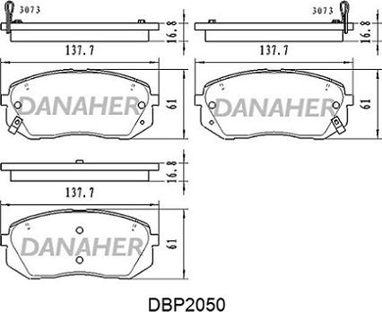 Danaher DBP2050 - Комплект спирачно феродо, дискови спирачки vvparts.bg