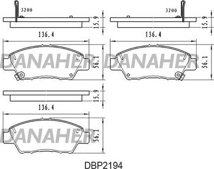 Danaher DBP2194 - Комплект спирачно феродо, дискови спирачки vvparts.bg