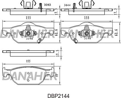 Danaher DBP2144 - Комплект спирачно феродо, дискови спирачки vvparts.bg