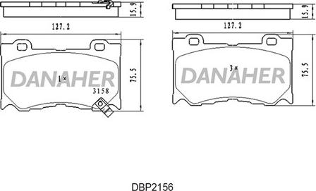 Danaher DBP2156 - Комплект спирачно феродо, дискови спирачки vvparts.bg