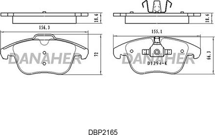 Danaher DBP2165 - Комплект спирачно феродо, дискови спирачки vvparts.bg