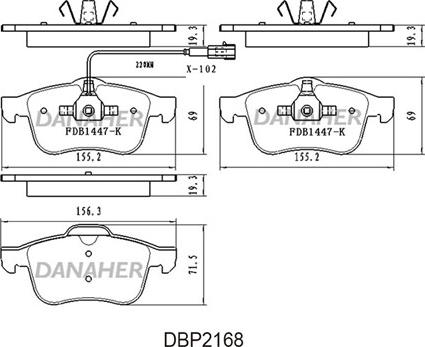 Danaher DBP2168 - Комплект спирачно феродо, дискови спирачки vvparts.bg