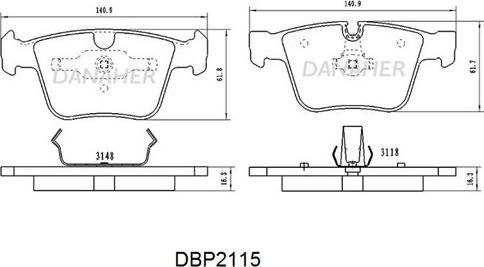 Danaher DBP2115 - Комплект спирачно феродо, дискови спирачки vvparts.bg