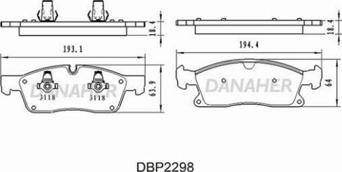 Danaher DBP2298 - Комплект спирачно феродо, дискови спирачки vvparts.bg