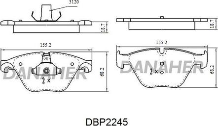 Danaher DBP2245 - Комплект спирачно феродо, дискови спирачки vvparts.bg