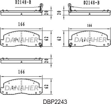 Danaher DBP2243 - Комплект спирачно феродо, дискови спирачки vvparts.bg