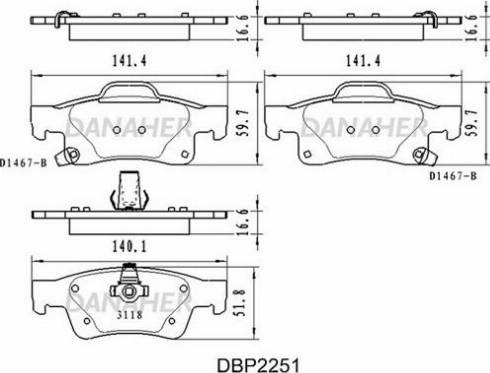 Danaher DBP2251 - Комплект спирачно феродо, дискови спирачки vvparts.bg