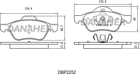 Danaher DBP2252 - Комплект спирачно феродо, дискови спирачки vvparts.bg