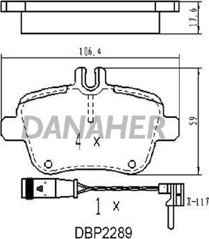 Danaher DBP2289 - Комплект спирачно феродо, дискови спирачки vvparts.bg