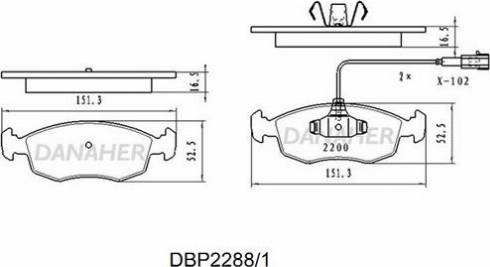 Danaher DBP2288/1 - Комплект спирачно феродо, дискови спирачки vvparts.bg