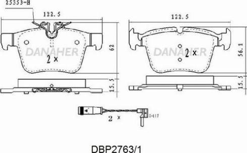 Danaher DBP2763/1 - Комплект спирачно феродо, дискови спирачки vvparts.bg