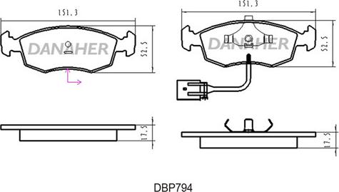 Danaher DBP794 - Комплект спирачно феродо, дискови спирачки vvparts.bg