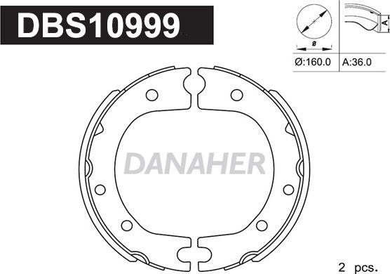 Danaher DBS10999 - Комплект спирачна челюст, ръчна спирачка vvparts.bg